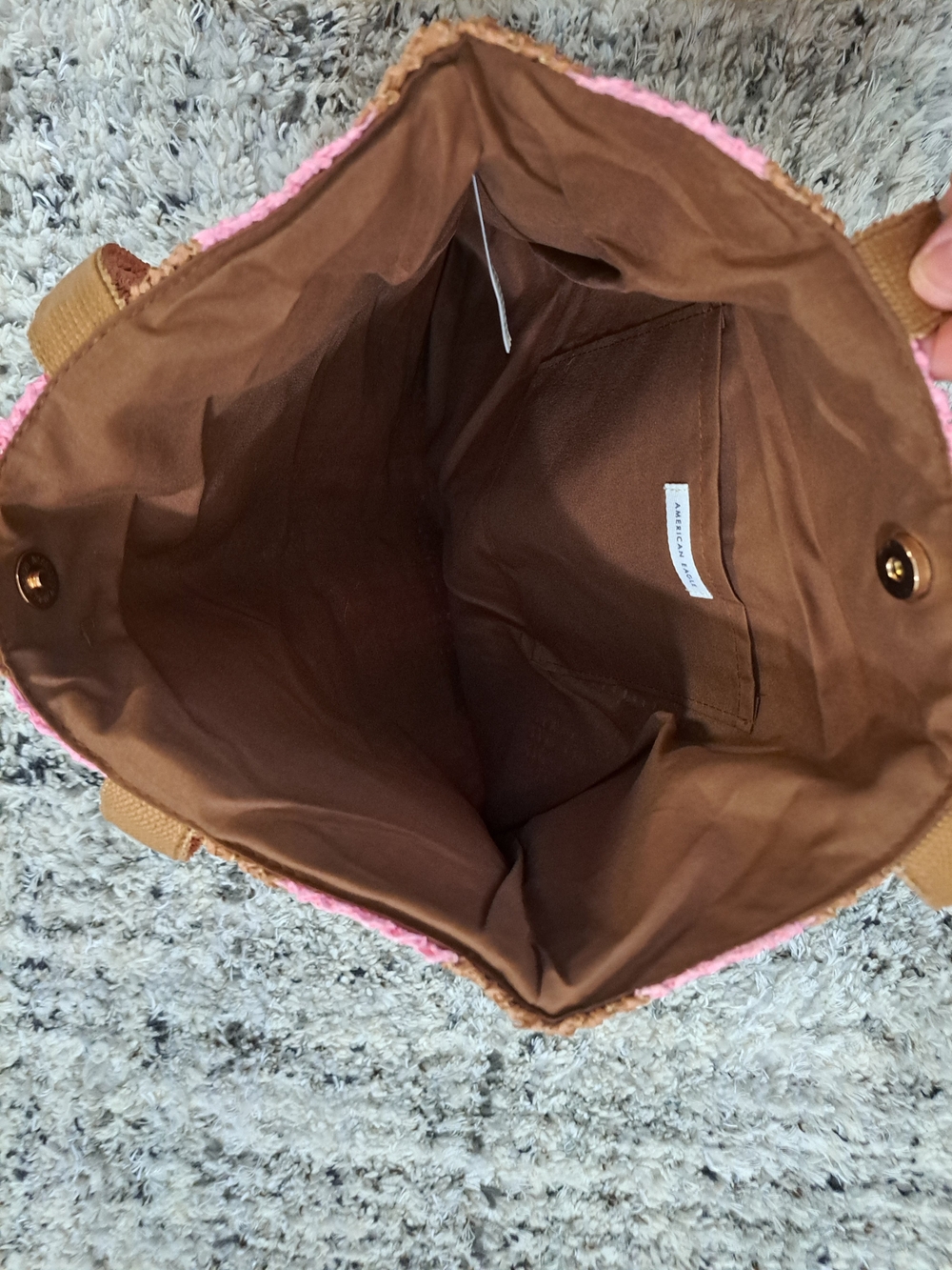 American Eagle Raffia Crochet Tote Bag - Pink & Brown - Picture 4 of 4